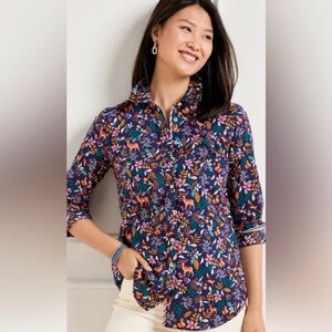 Adorable like new sold out Talbots Cotton button front shirt woodland ditsy S P